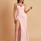 Simple Soft Satin Mermaid V-neck Floor-Length Mermaid Bridesmaid Dresses