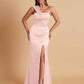 Elegant Soft Satin One Shoulder Strapless Side-Slit Mermaid Bridesmaid Dresses