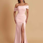 Elegant Soft Satin Mermaid Off Shoulder Asymmetrical Side Slit Floor-Length Bridesmaid Dresses