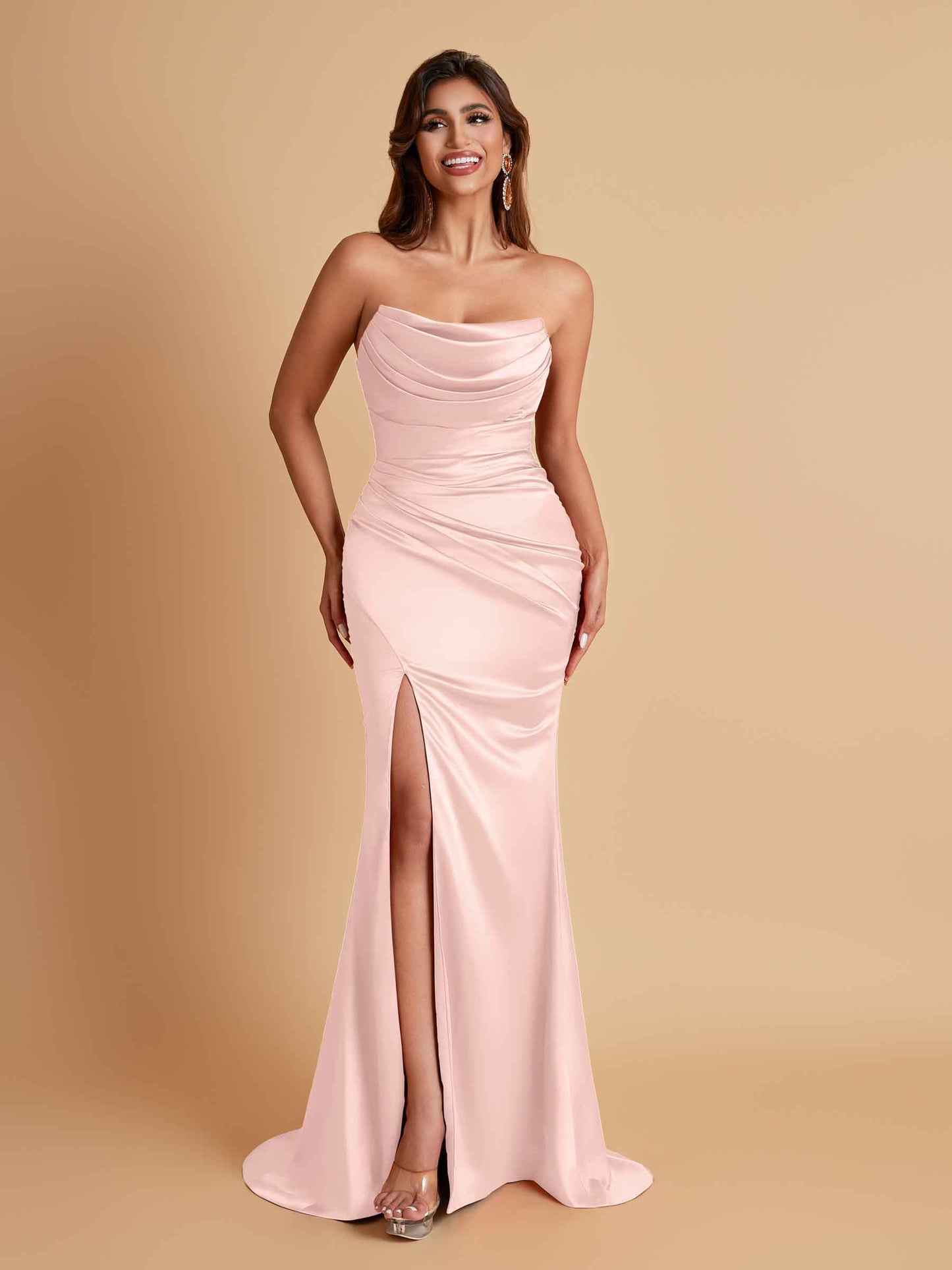 Sexy Soft Satin Mermaid Side Slit Floor-Length Mermaid Bridesmaid Dresses