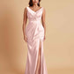 Elegant V Neck Soft Satin Side Slit Floor-Length Mermaid Bridesmaid Dresses