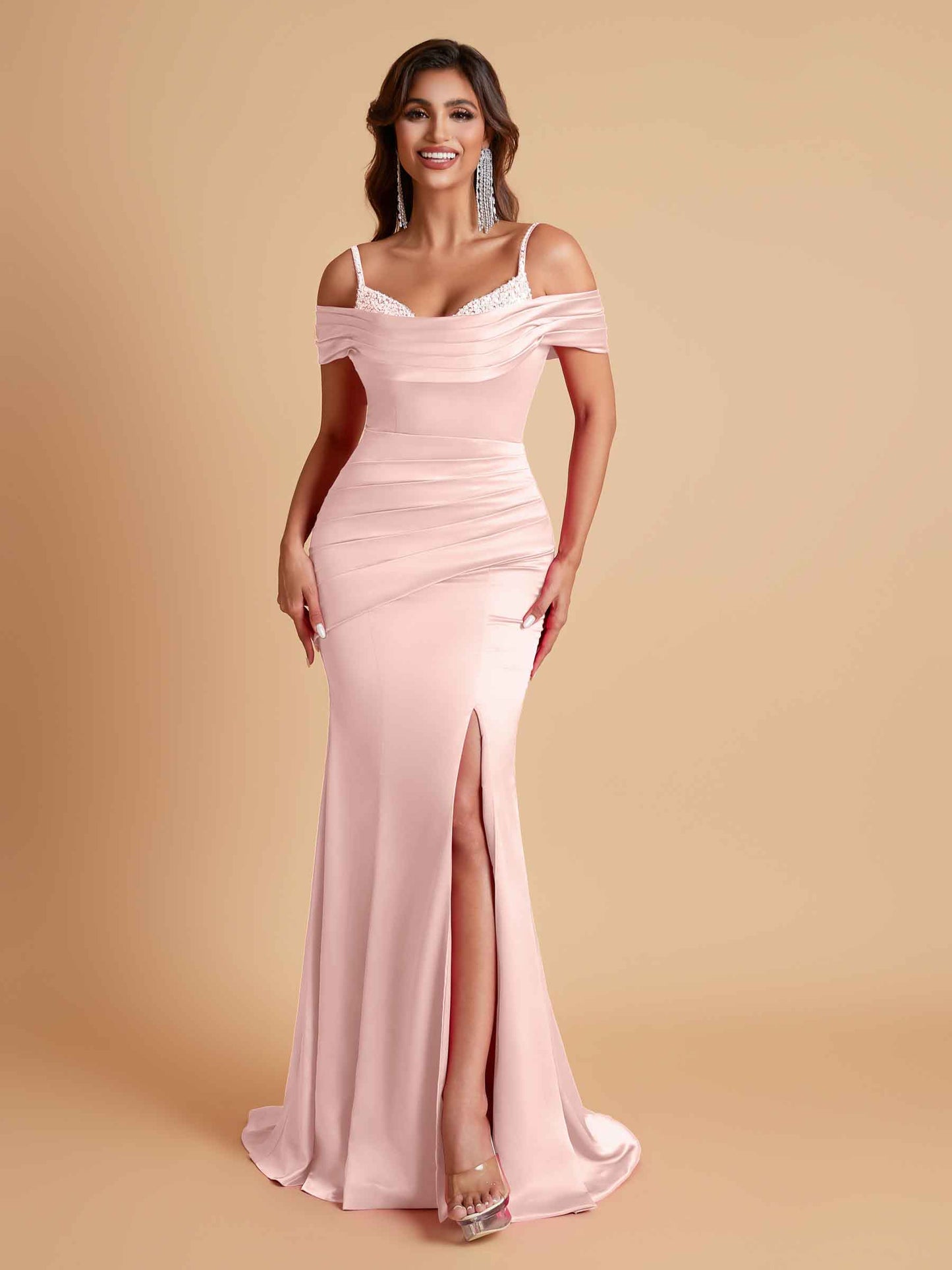 Elegant Soft Satin Mermaid Spaghetti Straps Floor-Length Mermaid Bridesmaid Dresses