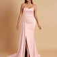 Elegant Soft Satin Sweetheart Strapless Side-Slit Mermaid Bridesmaid Dresses
