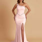 Sexy Soft Satin Mermaid One Shoulder Side Slit Beading Floor-Length Bridesmaid Dresses Online