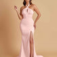 Elegant Soft Satin Mermaid Halter Side Slit Floor-Length Bridesmaid Dresses Online