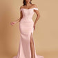 Elegant Soft Satin Mermaid Off Shoulder Side Slit Floor-Length Mermaid Bridesmaid Dresses