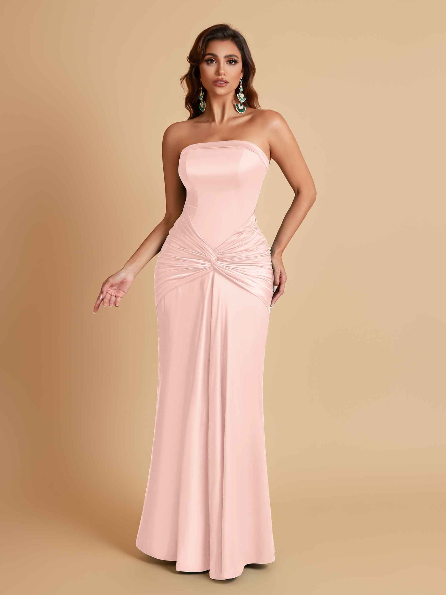 Sexy Soft Satin Mermaid Strapless Floor-Length Mermaid Bridesmaid Dresses