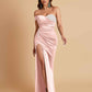 Sexy Soft Satin Mermaid One Shoulder Side Slit Floor-Length Mermaid Bridesmaid Dresses