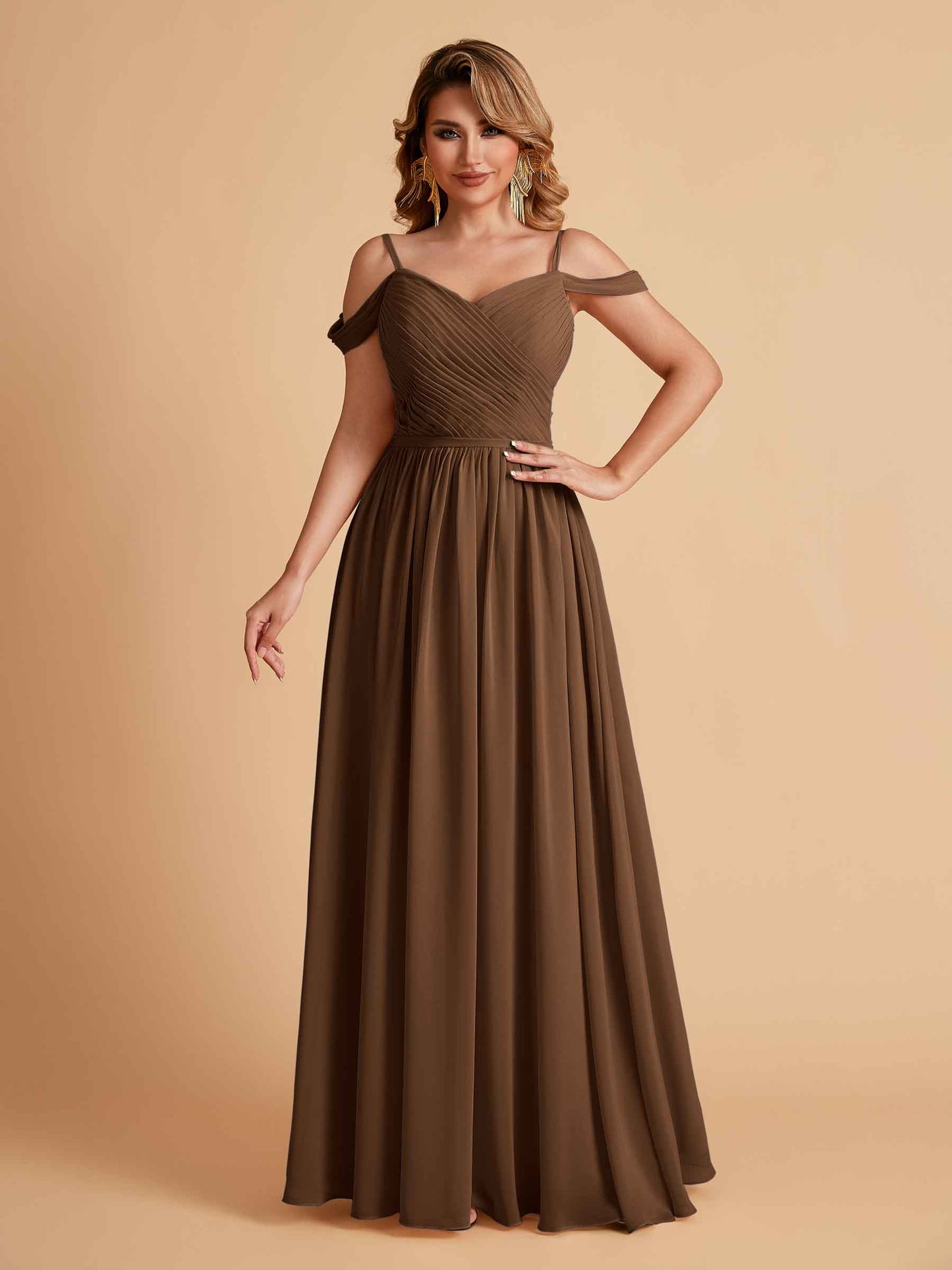 Elegant A-line Chiffon Off The Shoulder V-Neck Bridesmaid Dresses Online