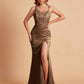 Sexy Satin V-neck Side Slit Mermaid Floor Length Bridesmaid Dresses