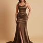 Elegant Soft Satin Mermaid Bowknot Floor-Length Mermaid Bridesmaid Dresses