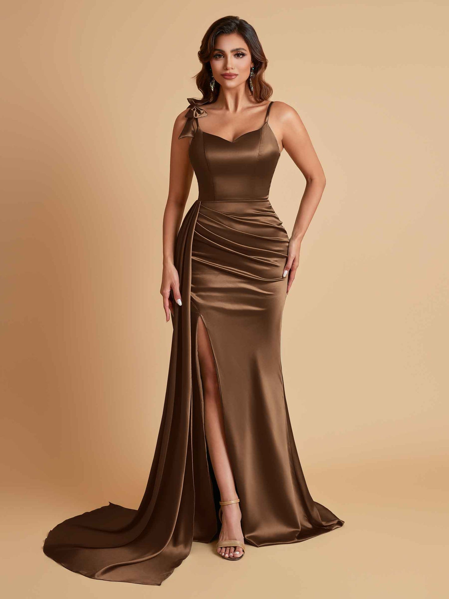 Elegant Soft Satin Mermaid Bowknot Floor-Length Mermaid Bridesmaid Dresses