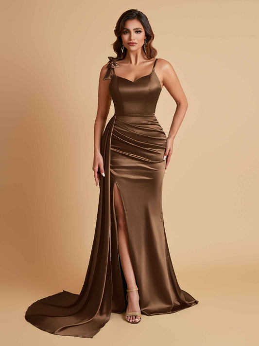 Elegant Soft Satin Mermaid Bowknot Floor-Length Mermaid Bridesmaid Dresses