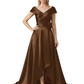 Off Shoulder Mother of the Bride Dress High-Low Satin Gown with Portrait Neckline