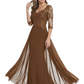 Luxury Burgundy Formal Dress Embroidered Lace Bodice Flowy Chiffon Gown 2026