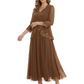 3/4 Sleeve Chiffon Mother of the Brides Dresses V-Neck Wedding Party Gowns