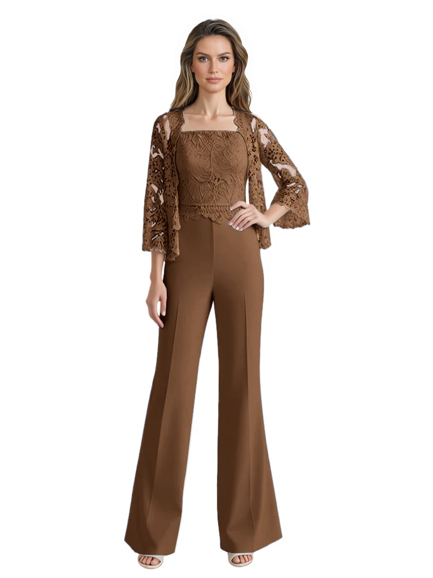 Mother of the Bride Jumpsuit with Lace Jacket 3/4 Sleeve Formal Pant Suit