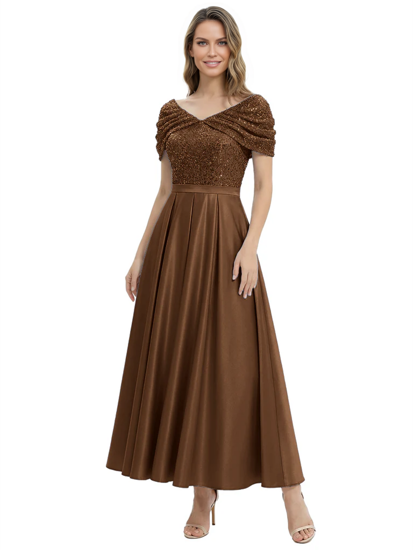 Luxury Formal Dress Sparkling Sequin Top Mother of Bride Dress Silk Satin A-Line Gowns