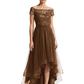 Formal High-Low Mother of the Bride Gown Short Sleeve Lace Maxi Dress with Tiered Skirt