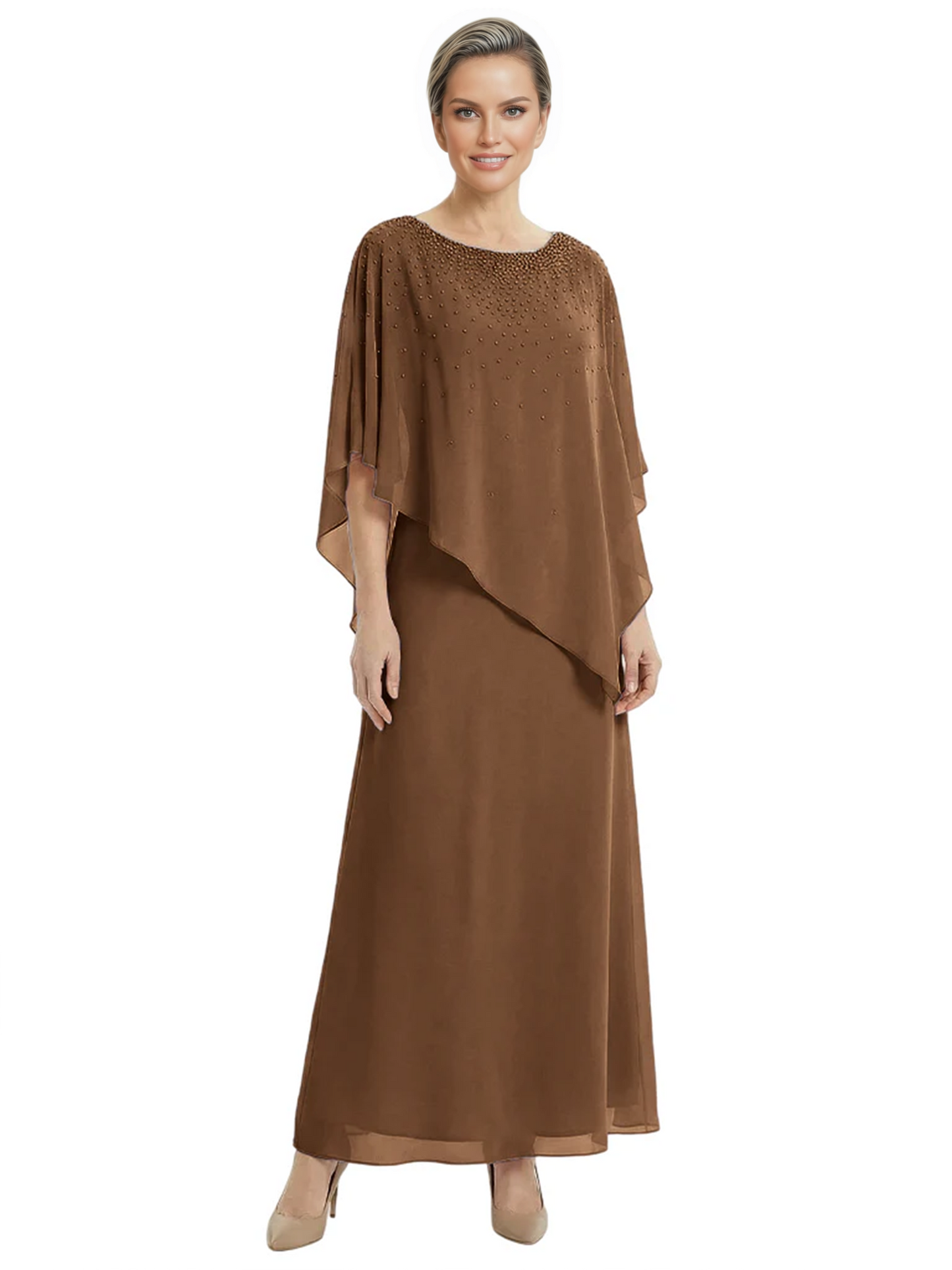 Elegant Mother of Bride Dresses Evening Gowns Trending 2026 Styles with Asymmetric Cape