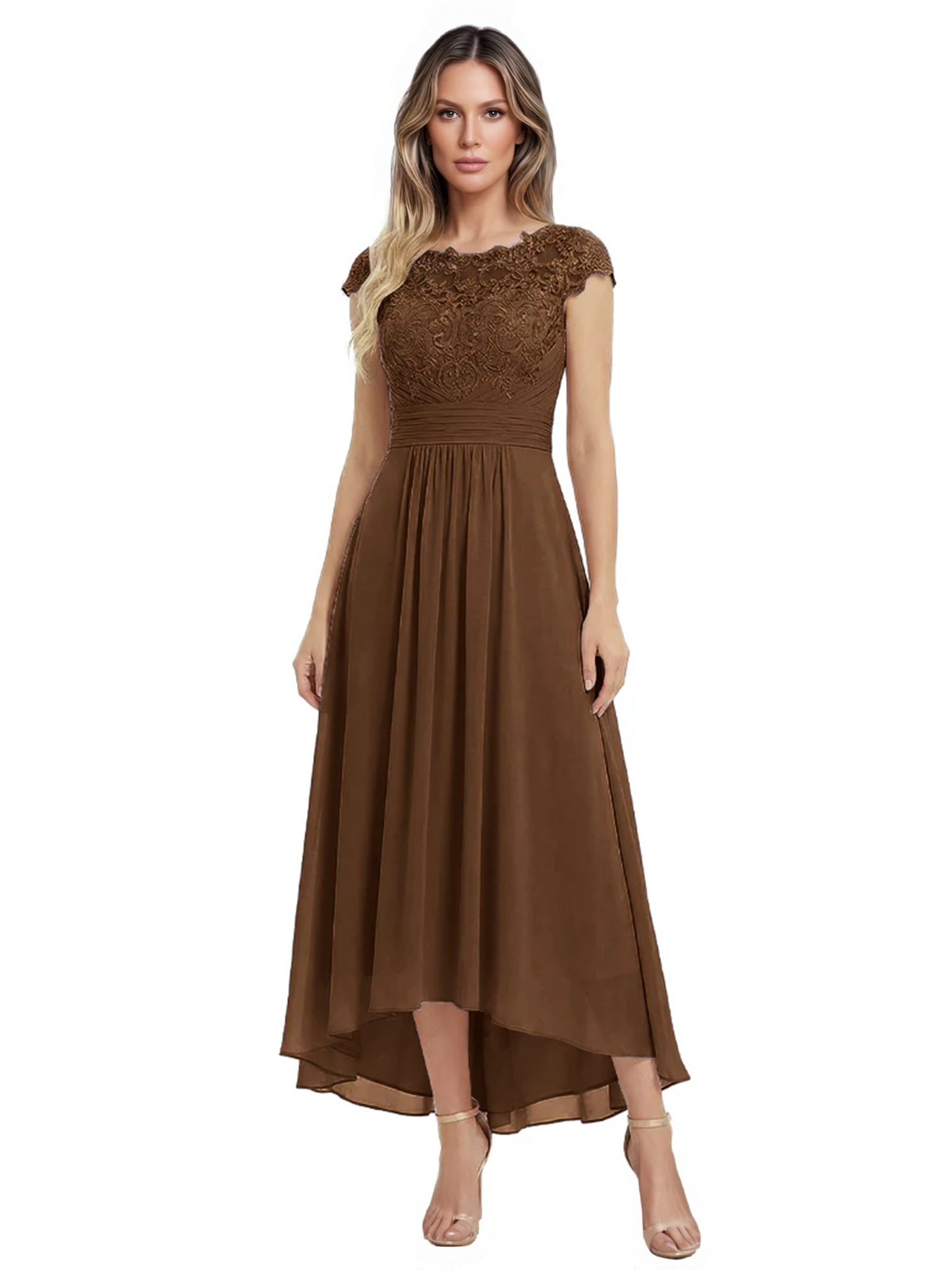 Elegant Evening Gown Trending 2026 Styles with Cap Sleeves High-Low Skirt