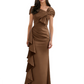 Elegant Mother of Bride Dress Formal Gowns Mermaid Ruffle Floor Length Asymmetric Neckline