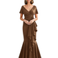 Satin Mother of the Bride Dress with Cascading Ruffles and Mermaid Tail V-Neck