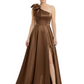 Luxury Bow Black Formal Dress One-Shoulder A-Line Gowns with Sexy Side Slit 2026