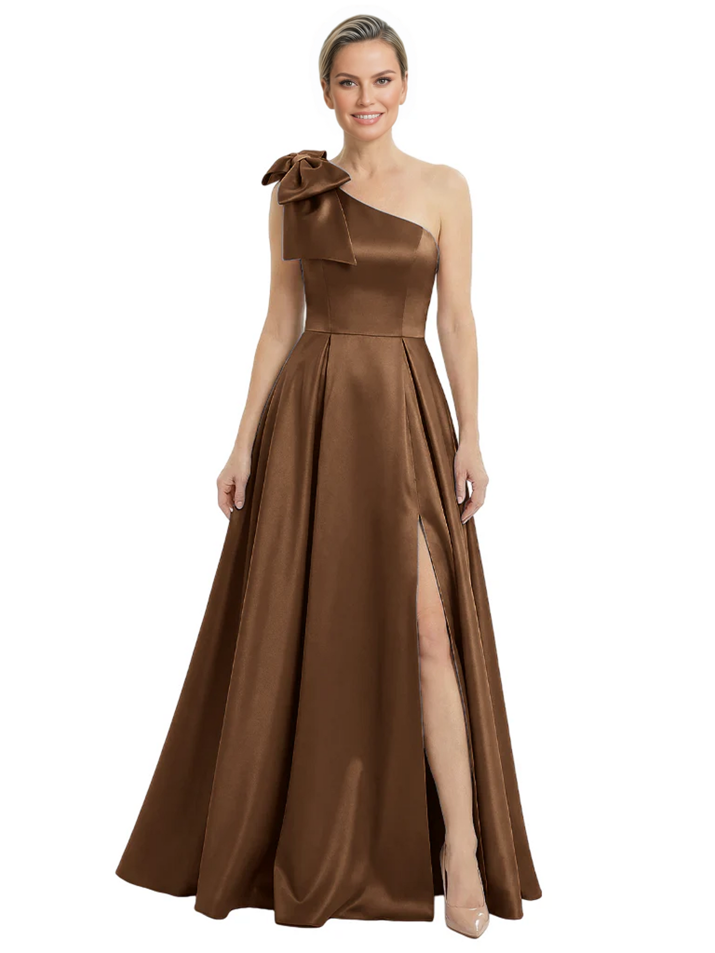 Luxury Bow Black Formal Dress One-Shoulder A-Line Gowns with Sexy Side Slit 2026