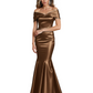 Luxury Emerald Formal Dress Off-the-Shoulder Satin Gown Trumpet Silhouette