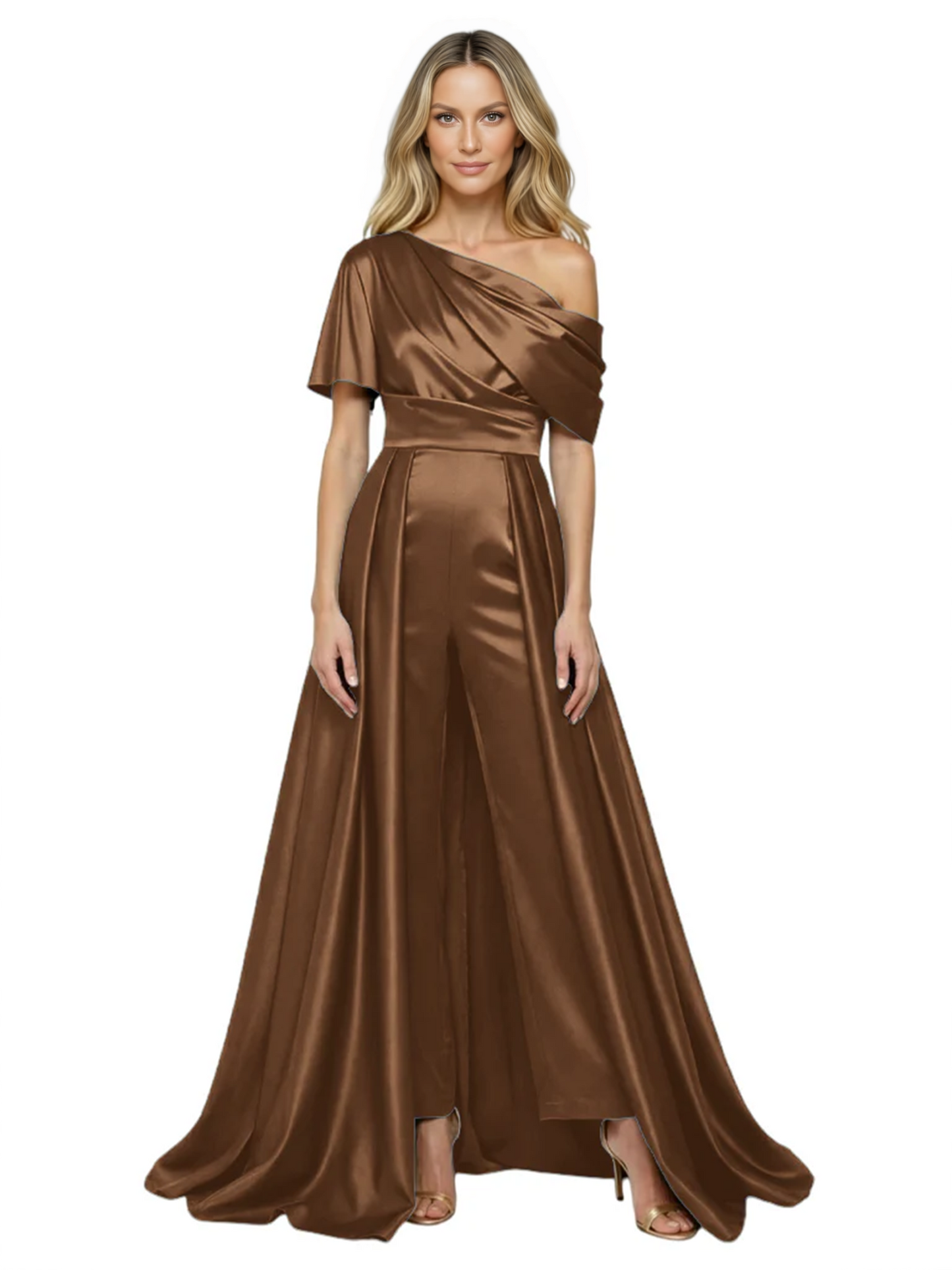 One Shoulder Mother of Bride jumpsuits Formal Gowns Floor Length Detachable Train