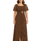 Formal High-Low Mother of the Bride Gown Sleeved Chiffon Maxi Dress Ruched Waist