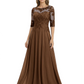 Illusion Neck Mother of the Bride Dress Half Sleeve Lace Applique Gowns Chiffon