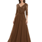 Chiffon Mother of the Bride Dress with Sequin V-Neck and Elegant Bow Sash