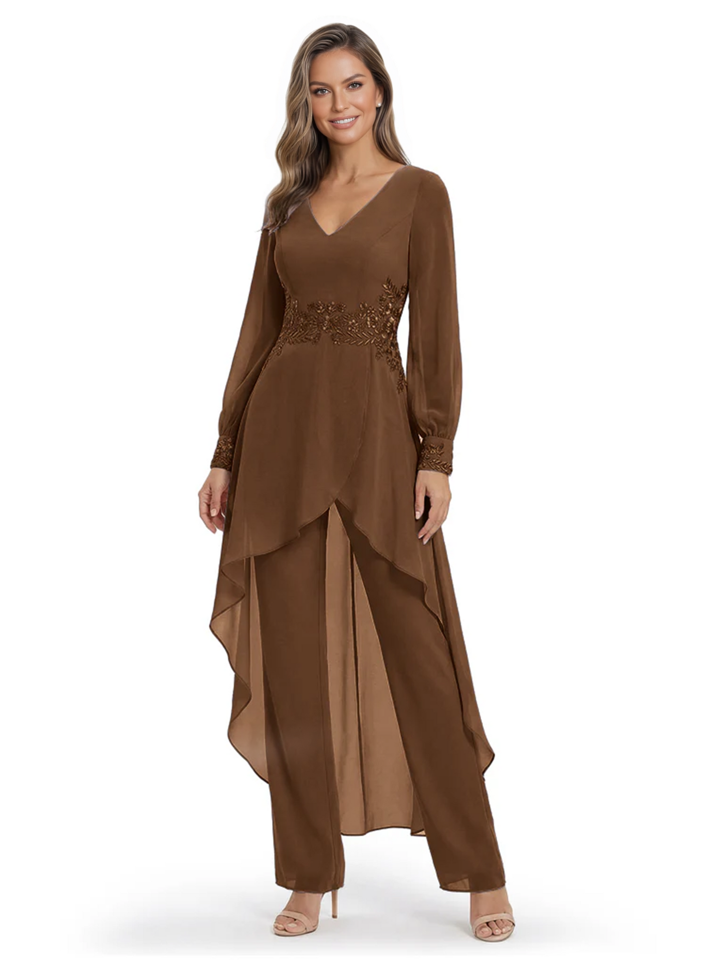 Luxury Black Formal Trousers Set High-Low Chiffon Top with Sparkling Beaded Detail