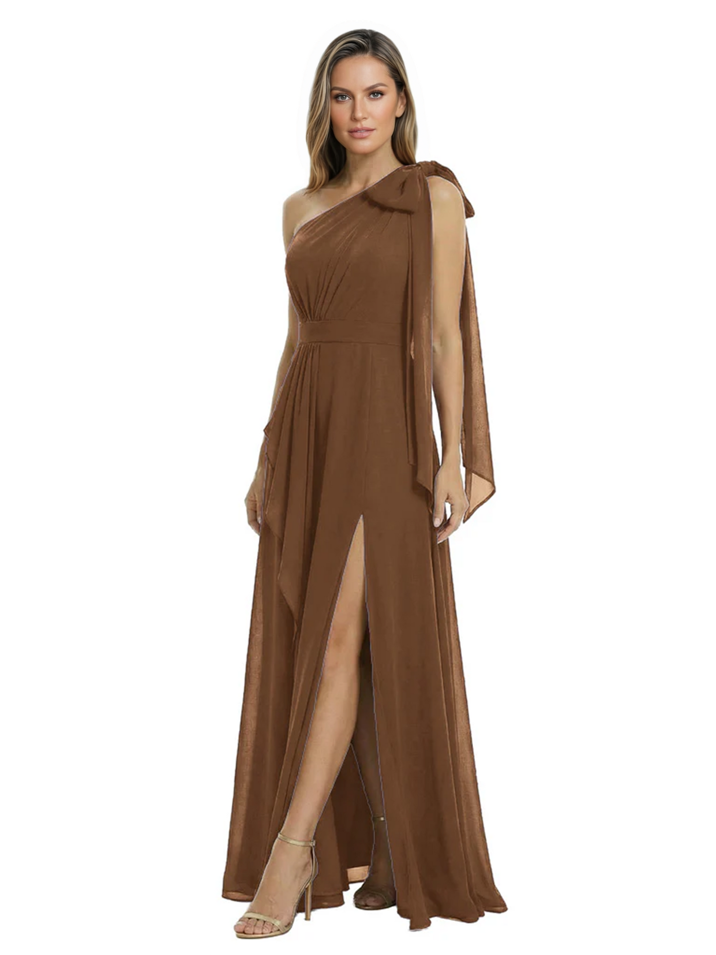 One-Shoulder Mother of the Bride Dress Chiffon Gown with Long Sash Detail