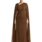 Elegant Asymmetric Neck Long A-Line Chiffon Mother of the Brides Dresses Mom Outfit with Cape