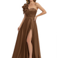 Elegant Mother of the Groom Dress A-Line Satin Formal Gown with High Slit Ruched Bodice