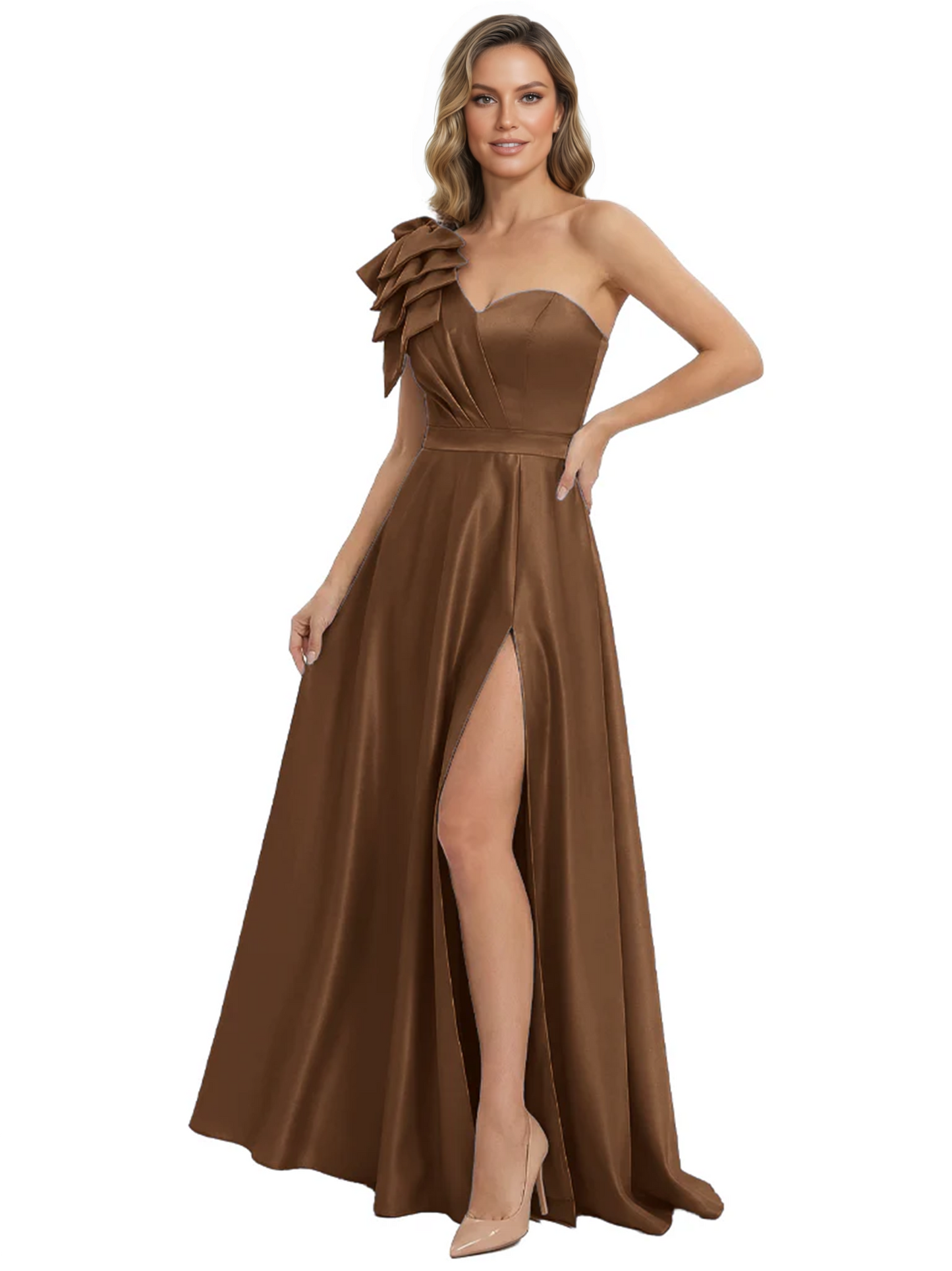 Elegant Mother of the Groom Dress A-Line Satin Formal Gown with High Slit Ruched Bodice