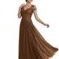 Long A-line Chiffon Short Sleeves Mother of the Brides Dresses Lace Wedding
