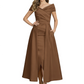 Formal Floor-Length Mother of the Bride Gown Satin Maxi Dress with Slit Off Shoulder