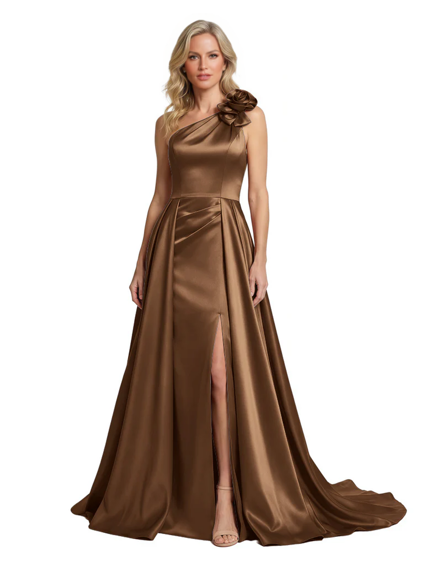 One Shoulder Sleeveless Mother of the Brides Dresses Floor Length Slit With Train