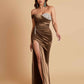 Sexy Soft Satin Mermaid One Shoulder Side Slit Floor-Length Mermaid Bridesmaid Dresses