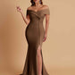 Elegant Soft Satin Mermaid Off Shoulder Side Slit Floor-Length Bridesmaid Dresses