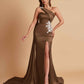 Elegant Soft Satin Sweetheart One Shoulder Side-Slit Mermaid Bridesmaid Dresses