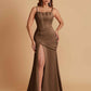 Sexy Soft Satin Mermaid Spaghetti Straps Side Slit Floor-Length Bridesmaid Dresses