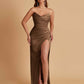 Sexy Soft Satin Mermaid V-neck Side Slit Floor-Length Bridesmaid Dresses Online