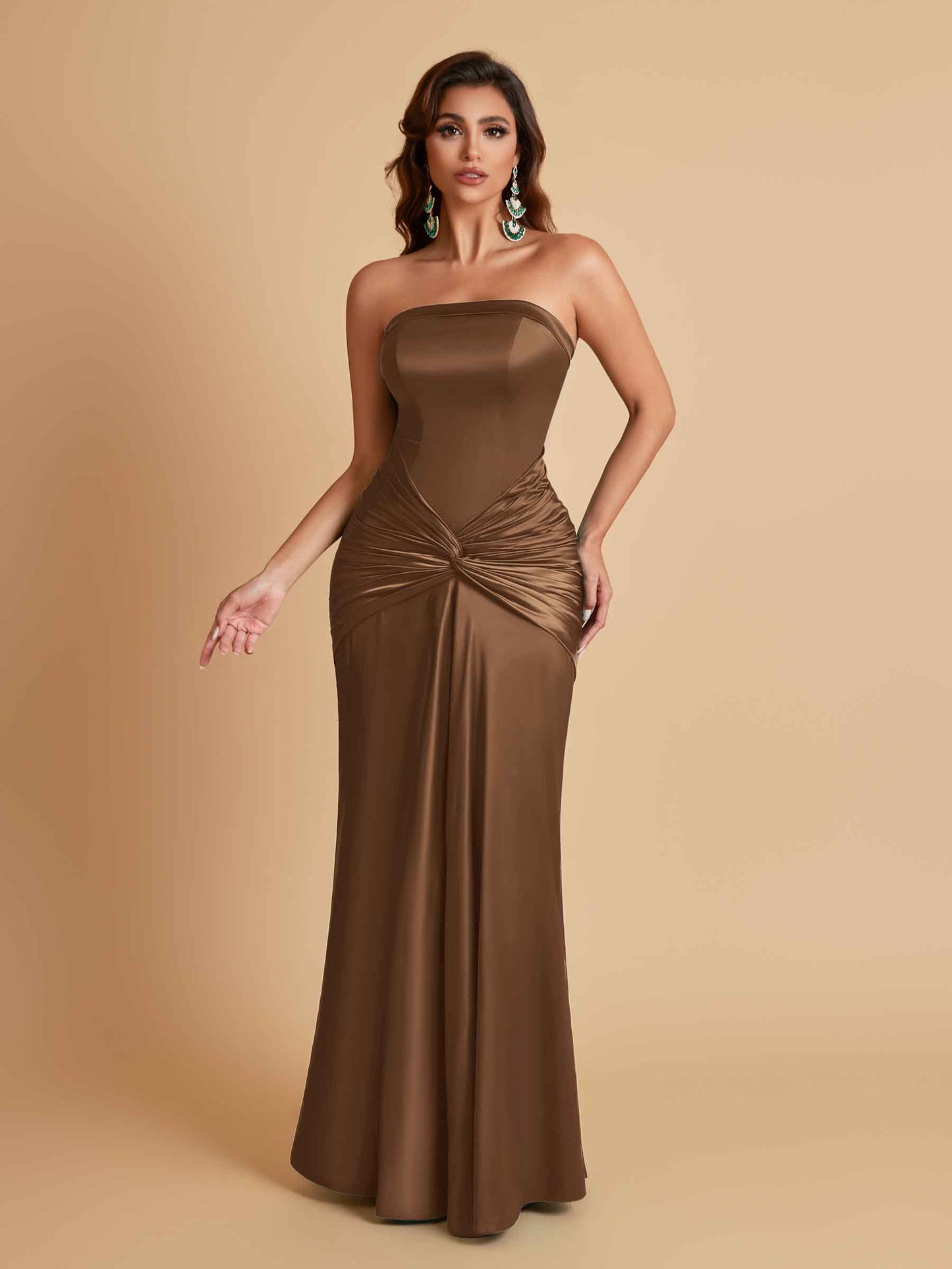 Sexy Soft Satin Mermaid Strapless Floor-Length Mermaid Bridesmaid Dresses