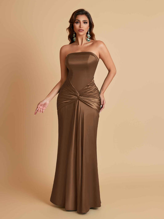 Sexy Soft Satin Mermaid Strapless Floor-Length Mermaid Bridesmaid Dresses