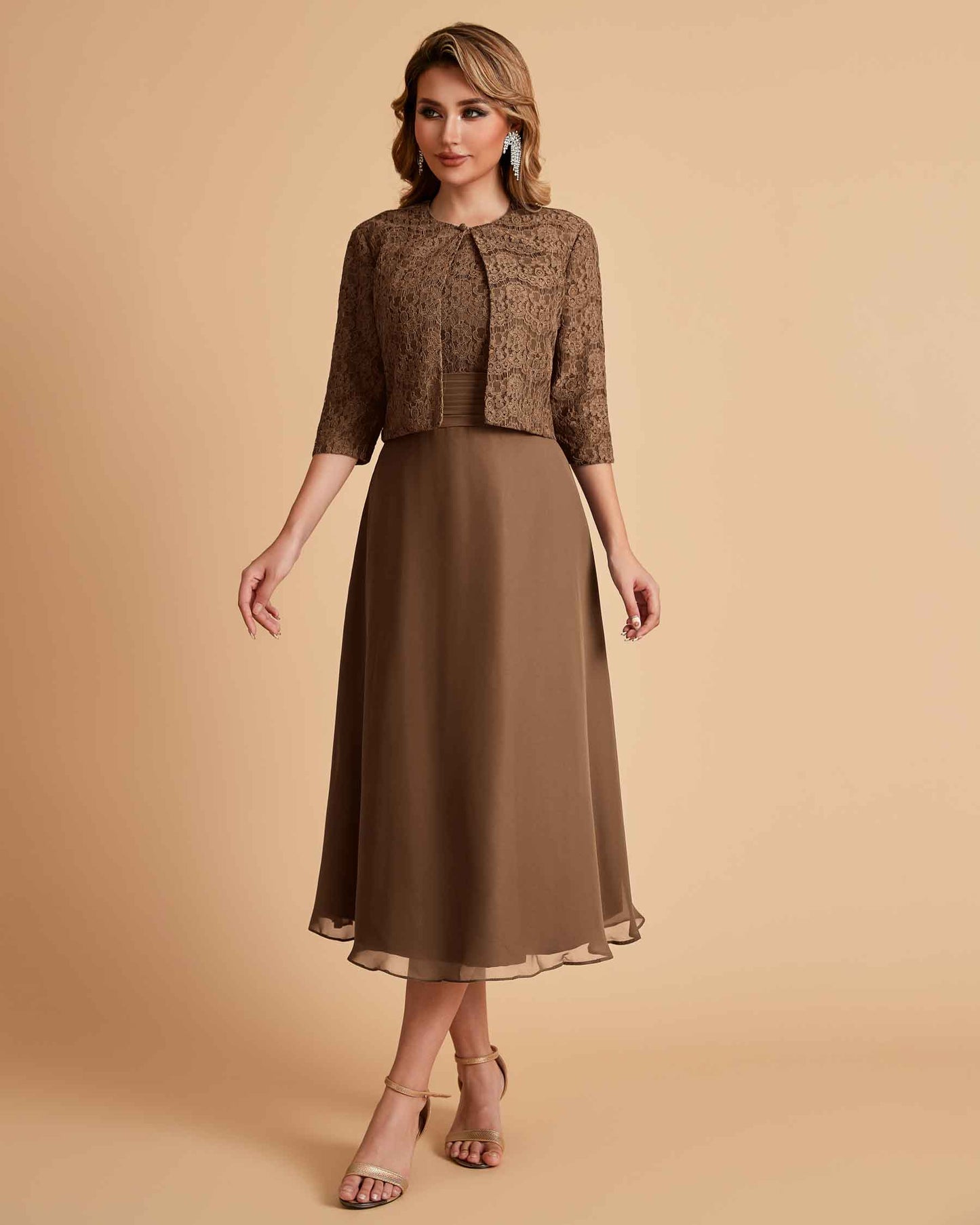 Elegant A-line Bateau Sleeveless Tea Length Mother of the Brides Dresses Online